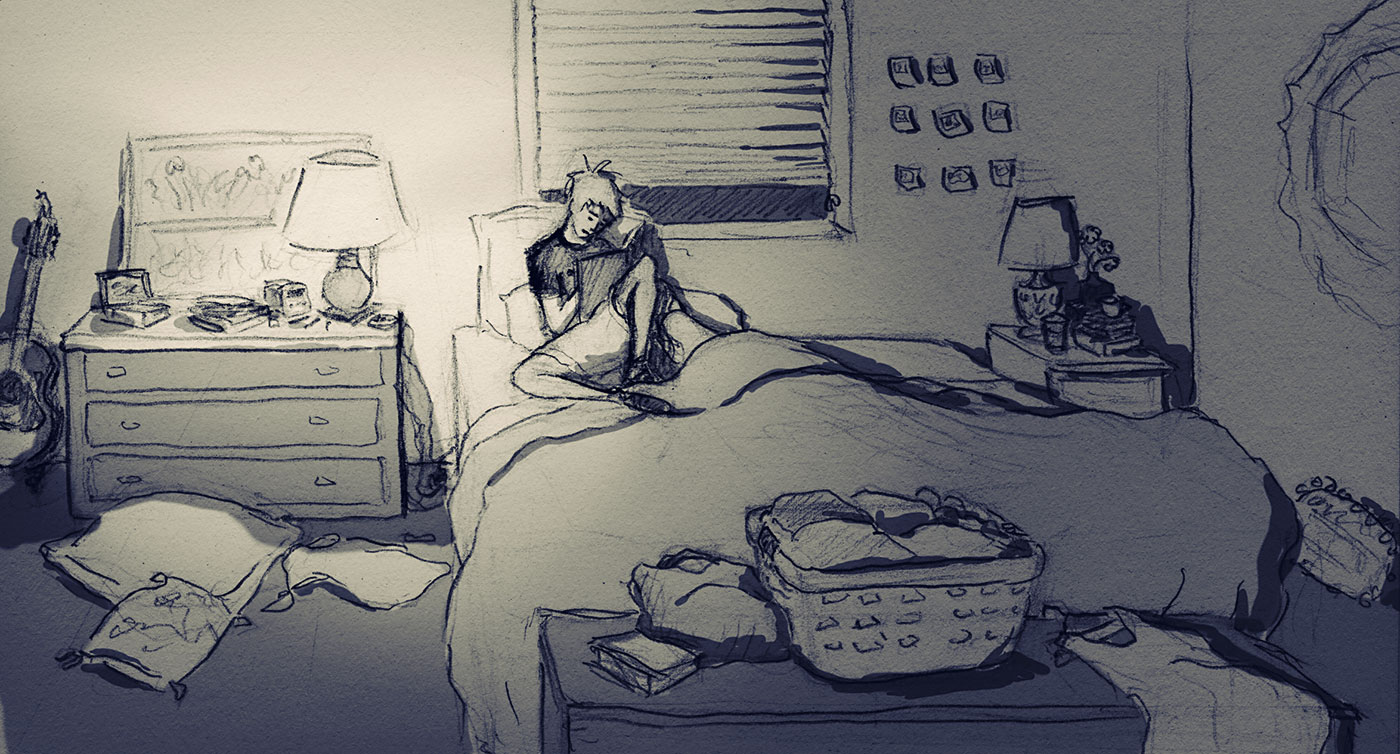 June 18th, 2011 â€“ Drawing in bed.